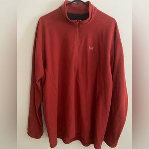 Arc'teryx long sleeve 1/4 zip jersey top. Soft, lighter weight, deep, burnt red